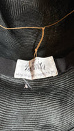 Vintage 1980s Black Wide Brim Straw Hat With Ivory Band