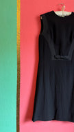 Vintage 1960s Black Textured A-Line Dress With Bow Detail
