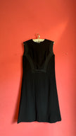 Vintage 1960s Black Textured A-Line Dress With Bow Detail