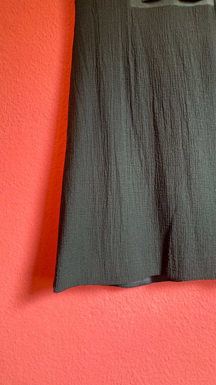 Vintage 1960s Black Textured A-Line Dress With Bow Detail