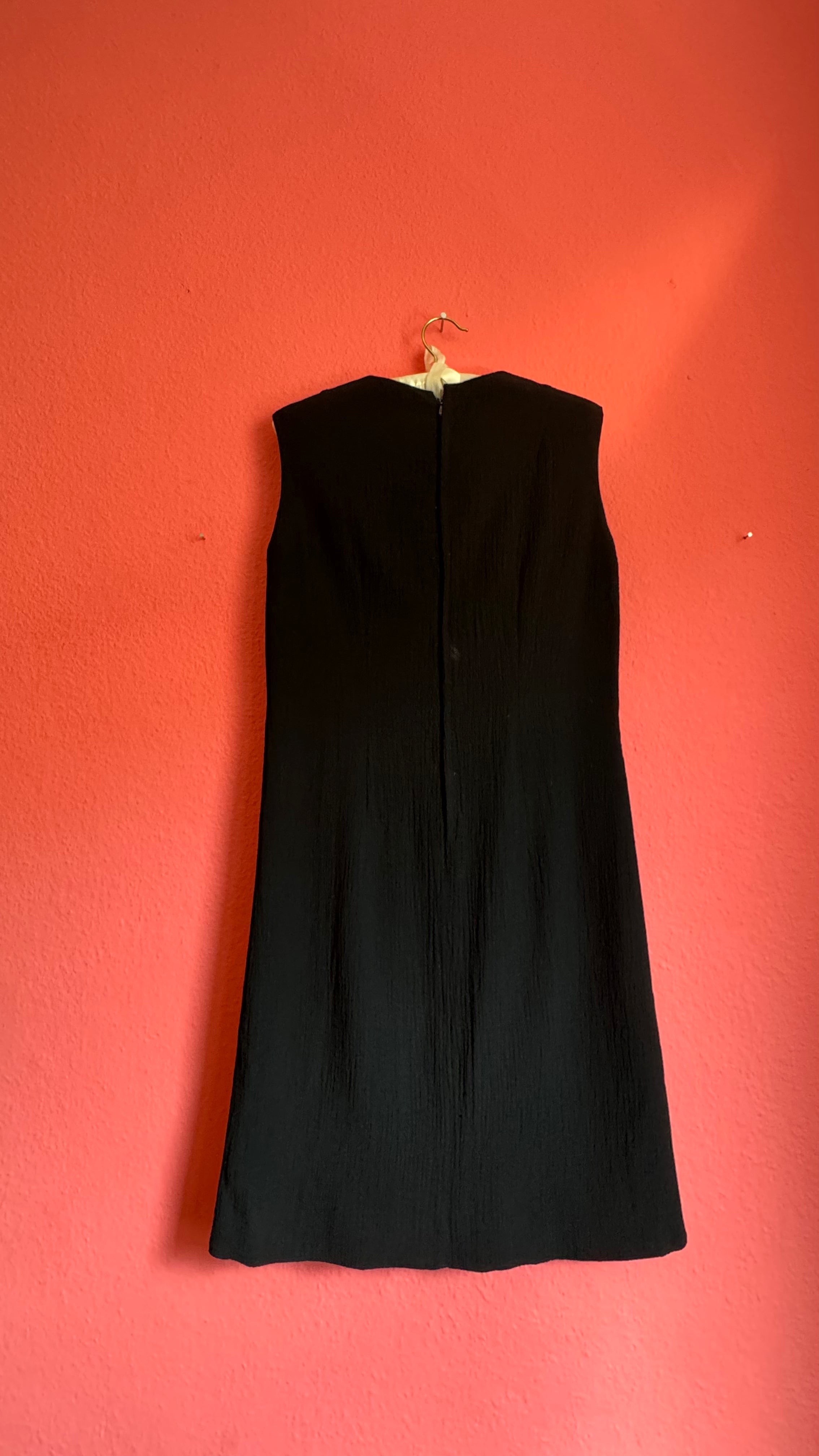 Vintage 1960s Black Textured A-Line Dress With Bow Detail