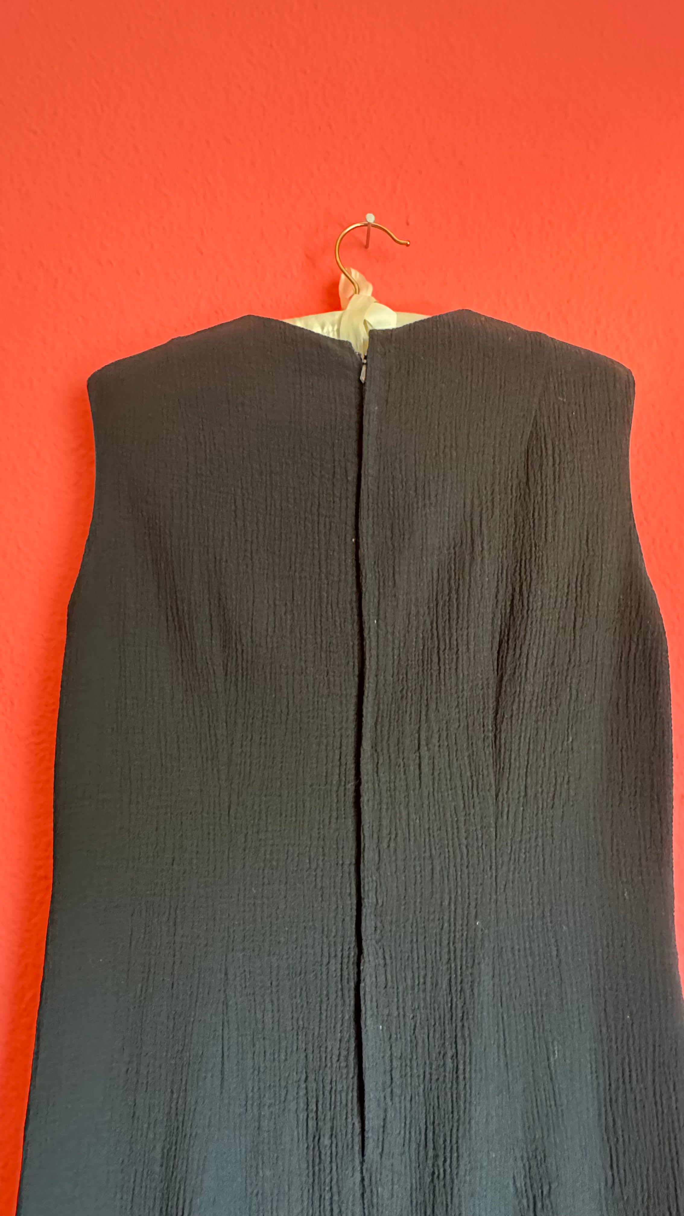 Vintage 1960s Black Textured A-Line Dress With Bow Detail