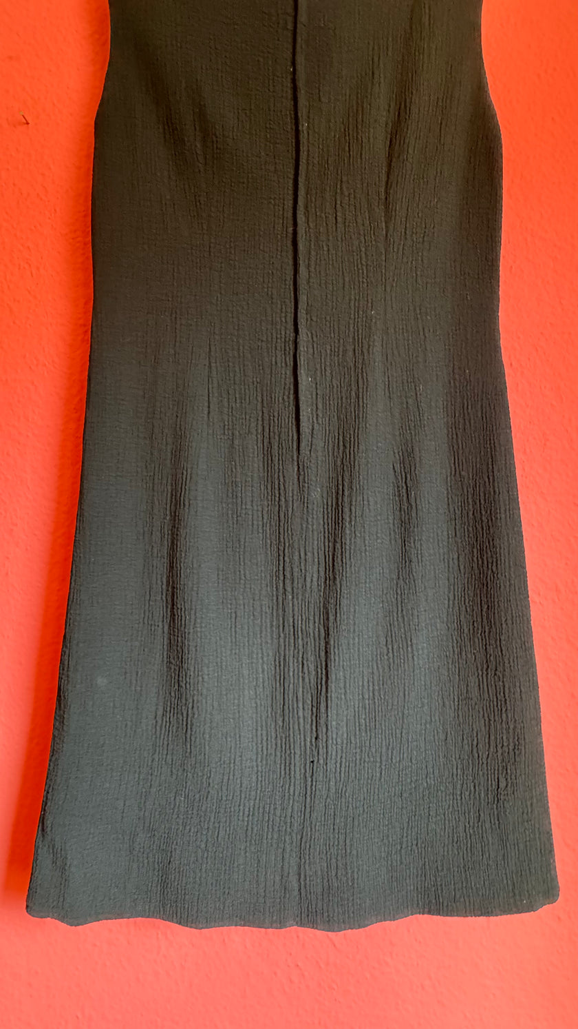 Vintage 1960s Black Textured A-Line Dress With Bow Detail