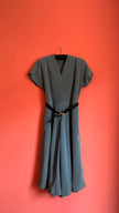 Vintage 1940s Slate Blue Pleated Dress With Belt