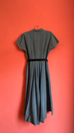 Vintage 1940s Slate Blue Pleated Dress With Belt