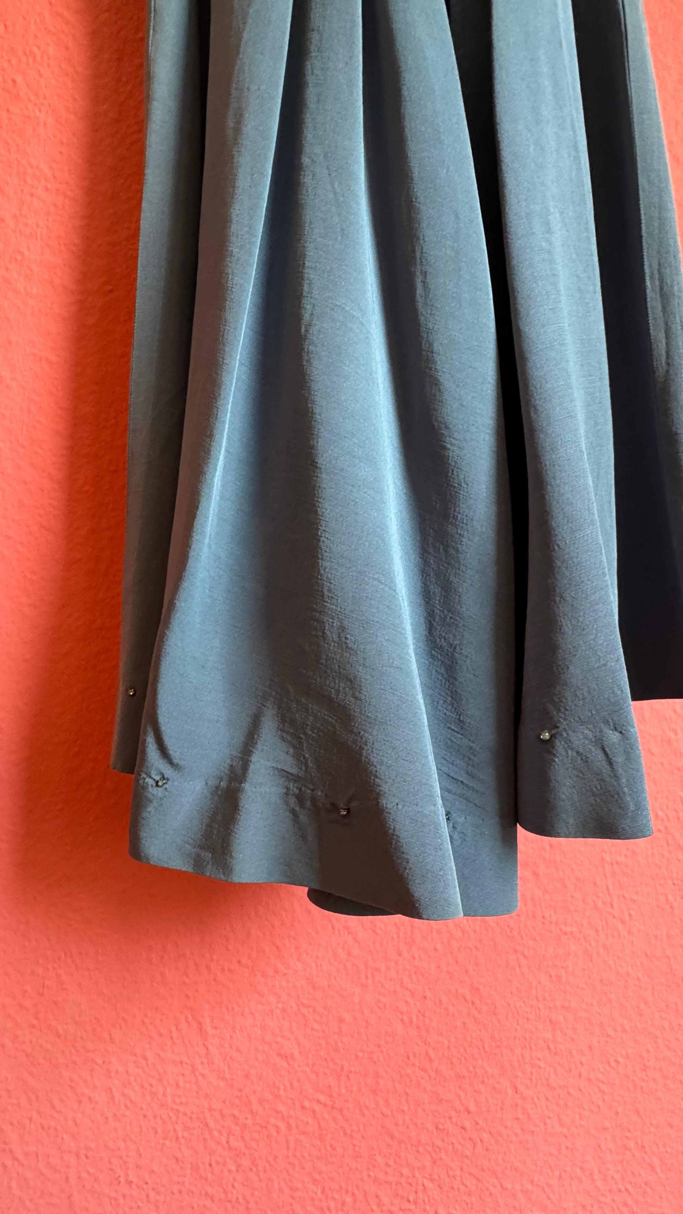 Vintage 1940s Slate Blue Pleated Dress With Belt