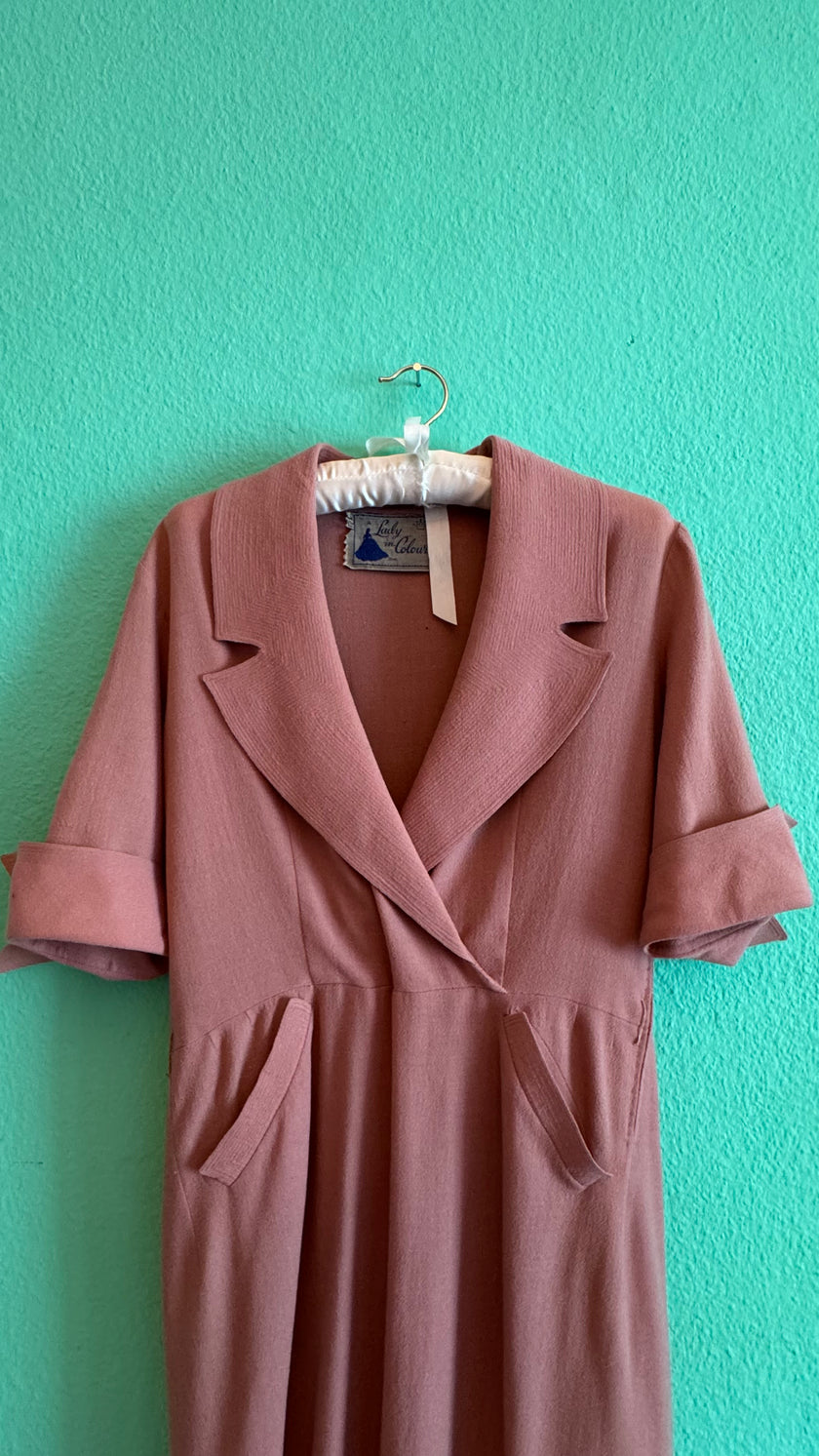 Vintage 1940s Dusty Rose Pleated Dress by A Lady in Colour