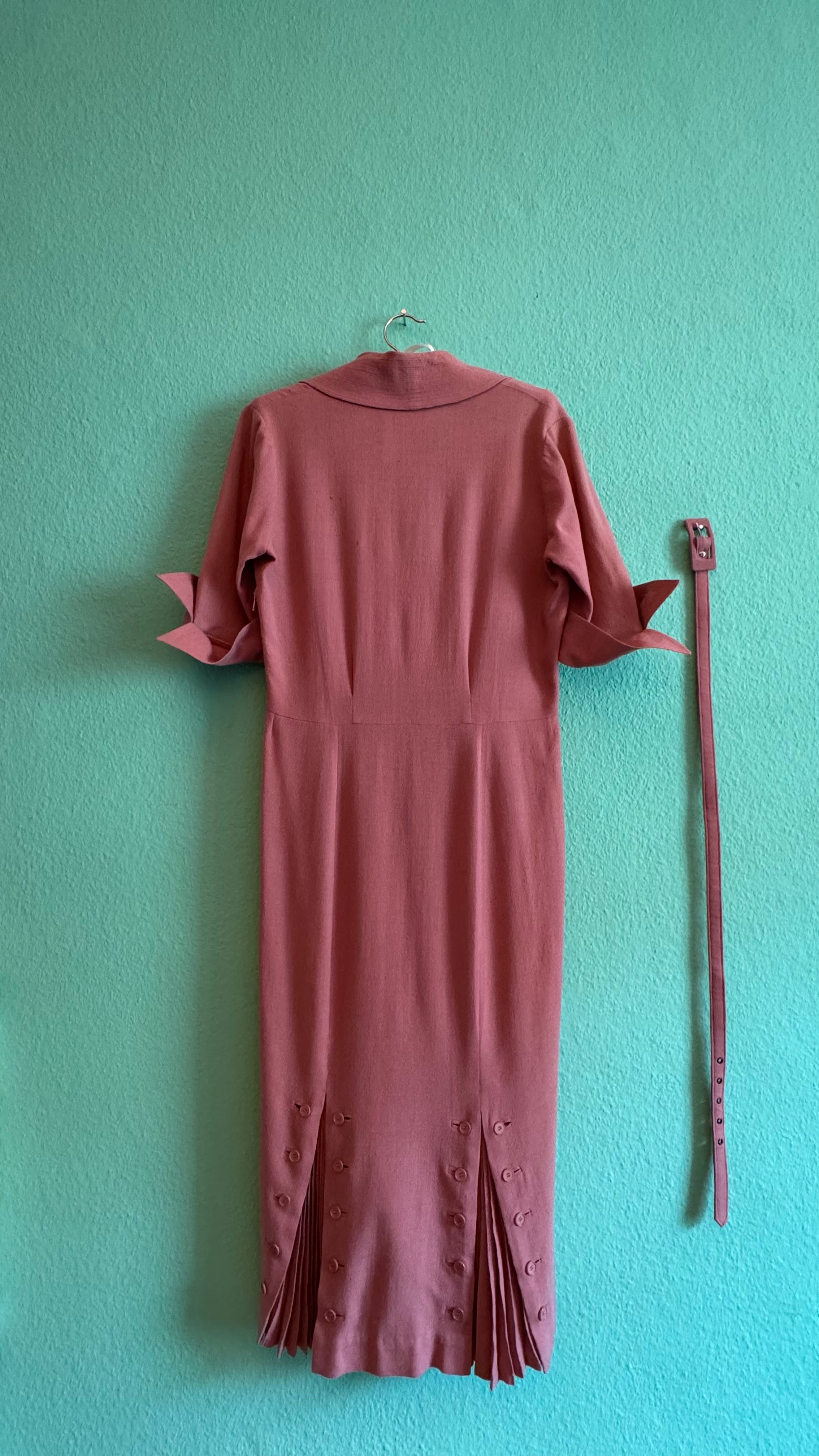 Vintage 1940s Dusty Rose Pleated Dress by A Lady in Colour