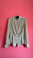 Vintage 1980s Ivory Pinstripe Blouse With Covered Buttons