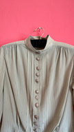 Vintage 1980s Ivory Pinstripe Blouse With Covered Buttons