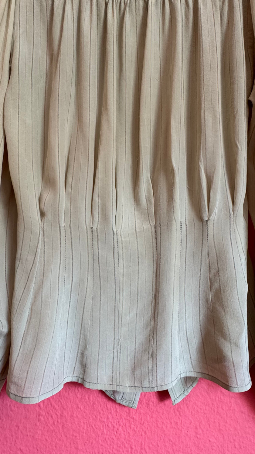 Vintage 1980s Ivory Pinstripe Blouse With Covered Buttons