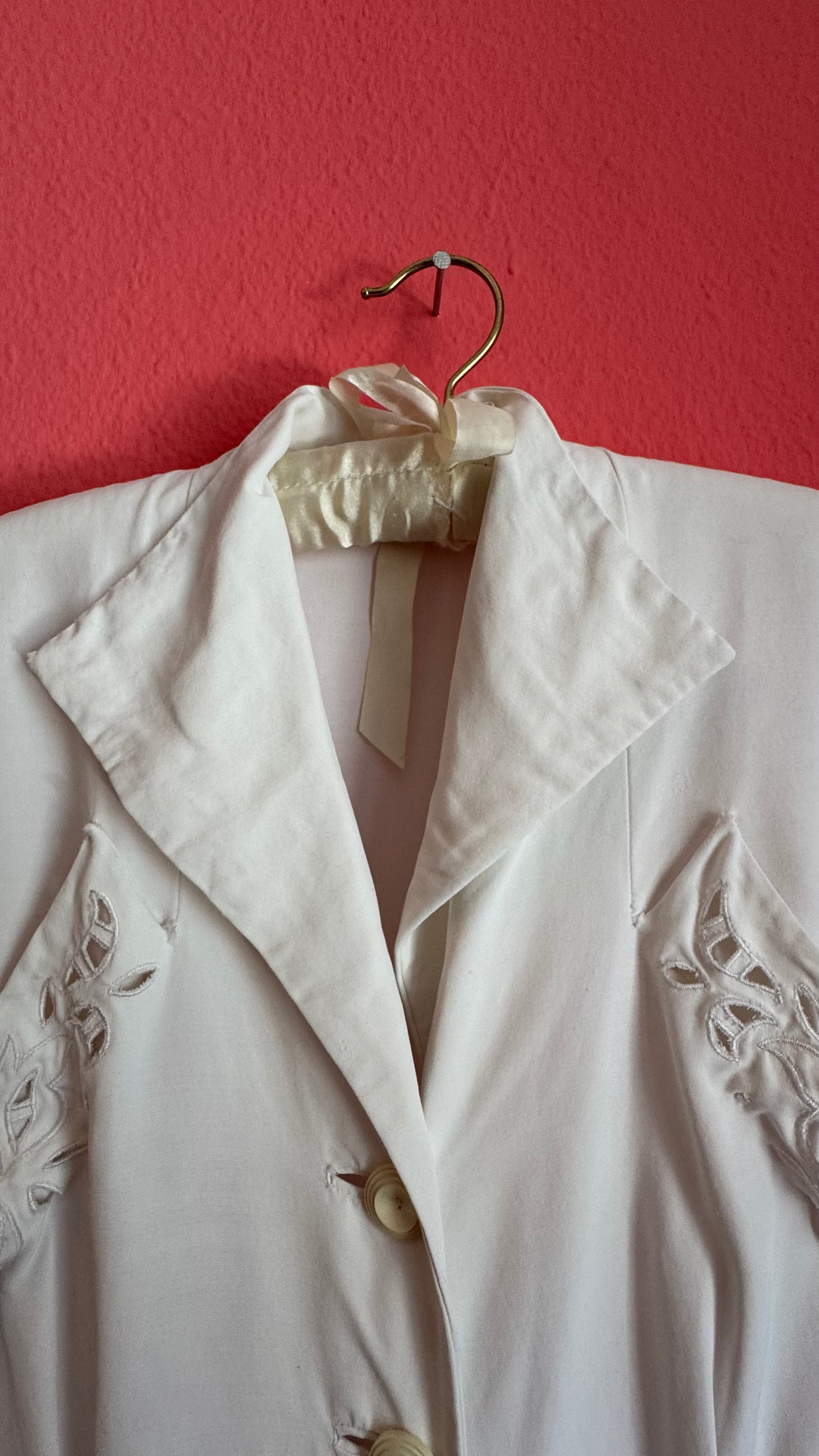 Vintage 1940s Ivory Cutwork Button-Front Dress