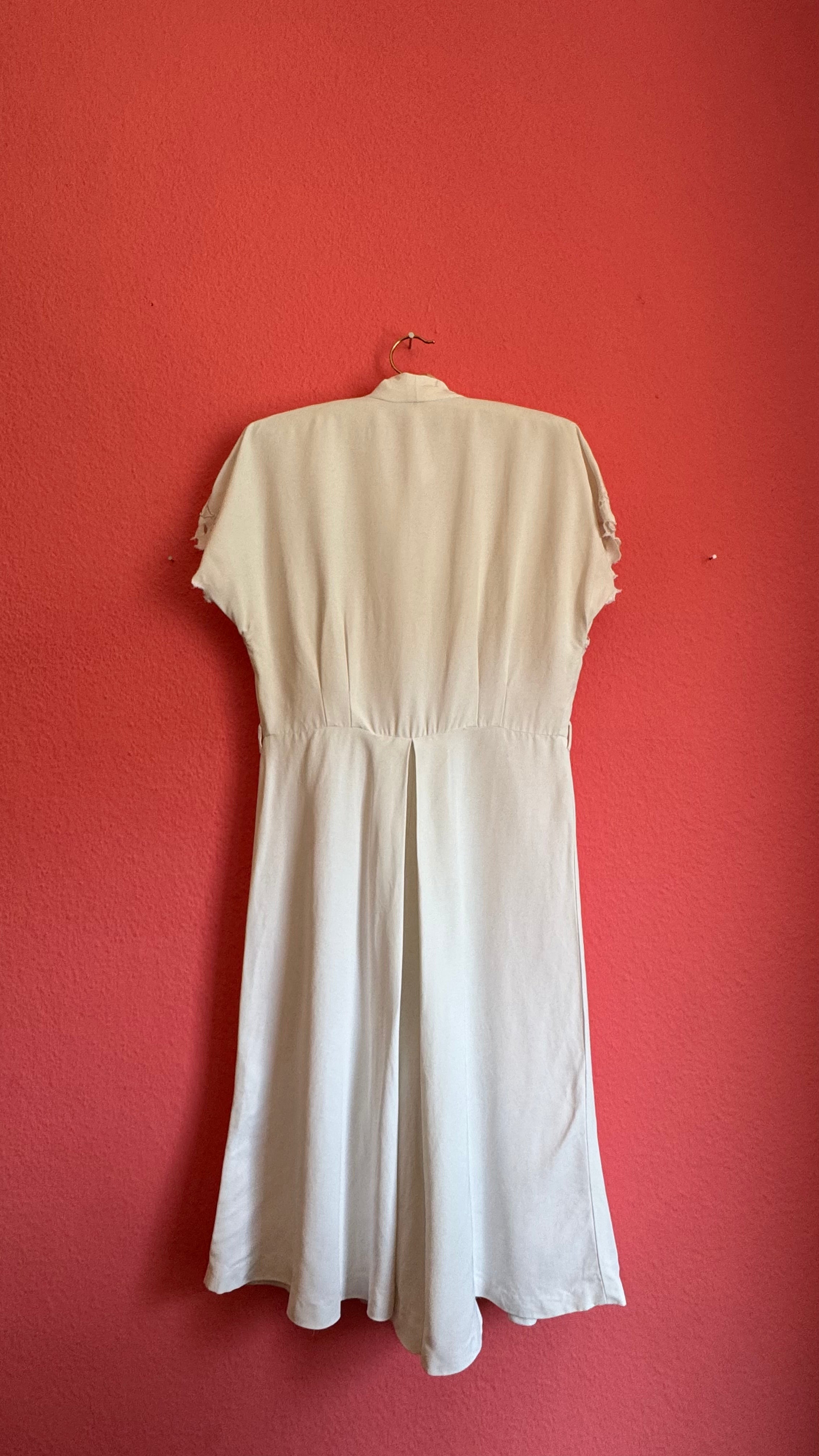 Vintage 1940s Ivory Cutwork Button-Front Dress
