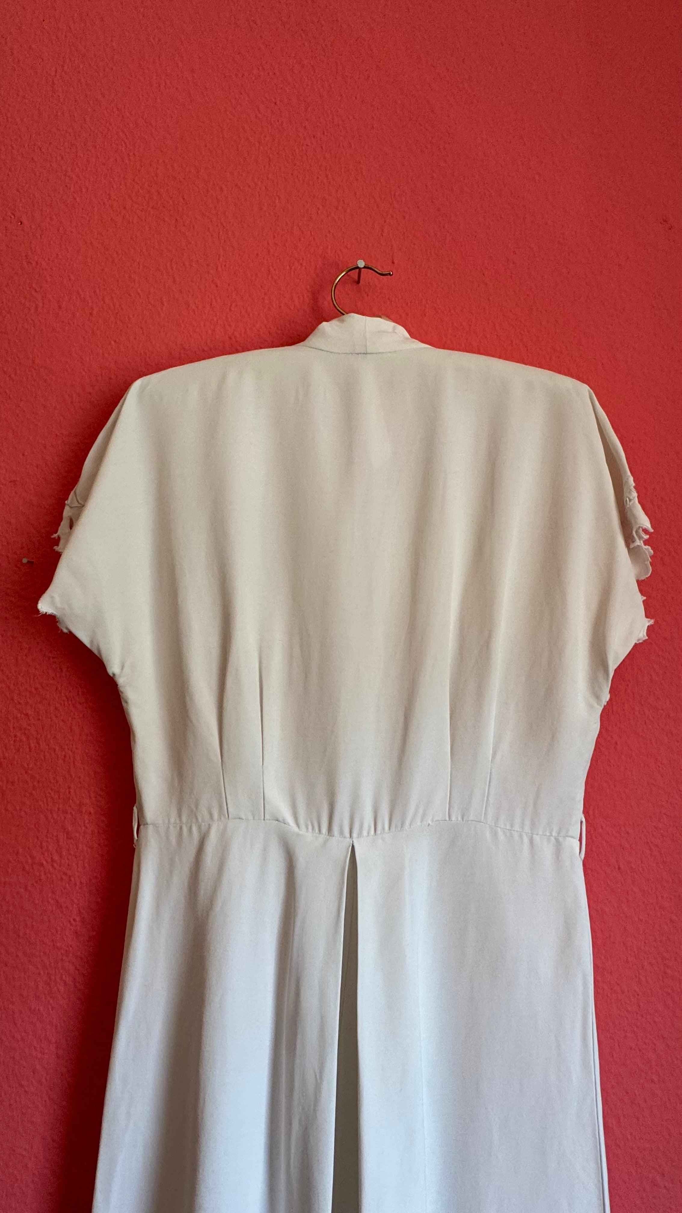 Vintage 1940s Ivory Cutwork Button-Front Dress