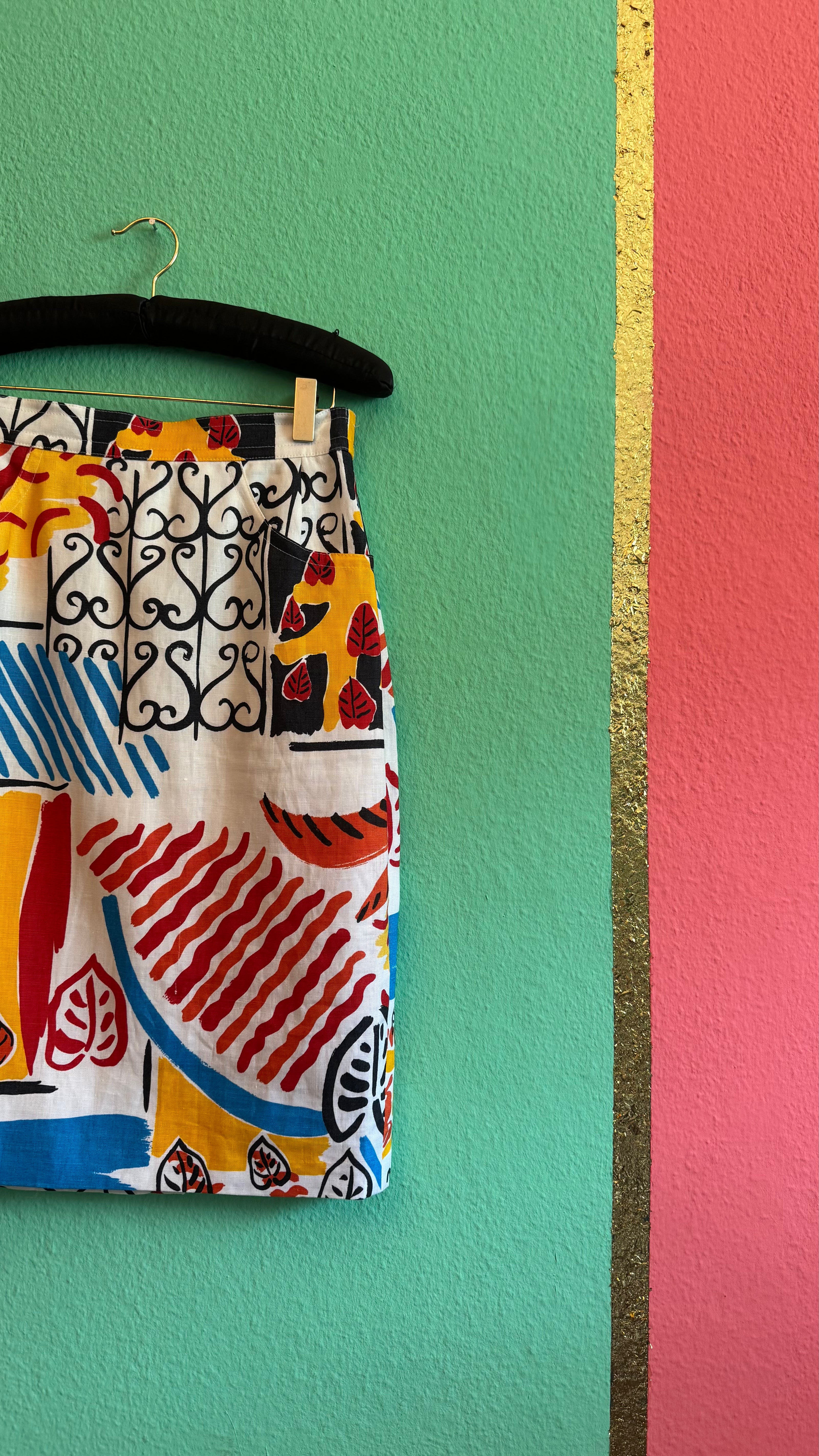 Vintage 1950s Abstract Print Cotton Pencil Skirt