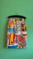 Vintage 1950s Abstract Print Cotton Pencil Skirt