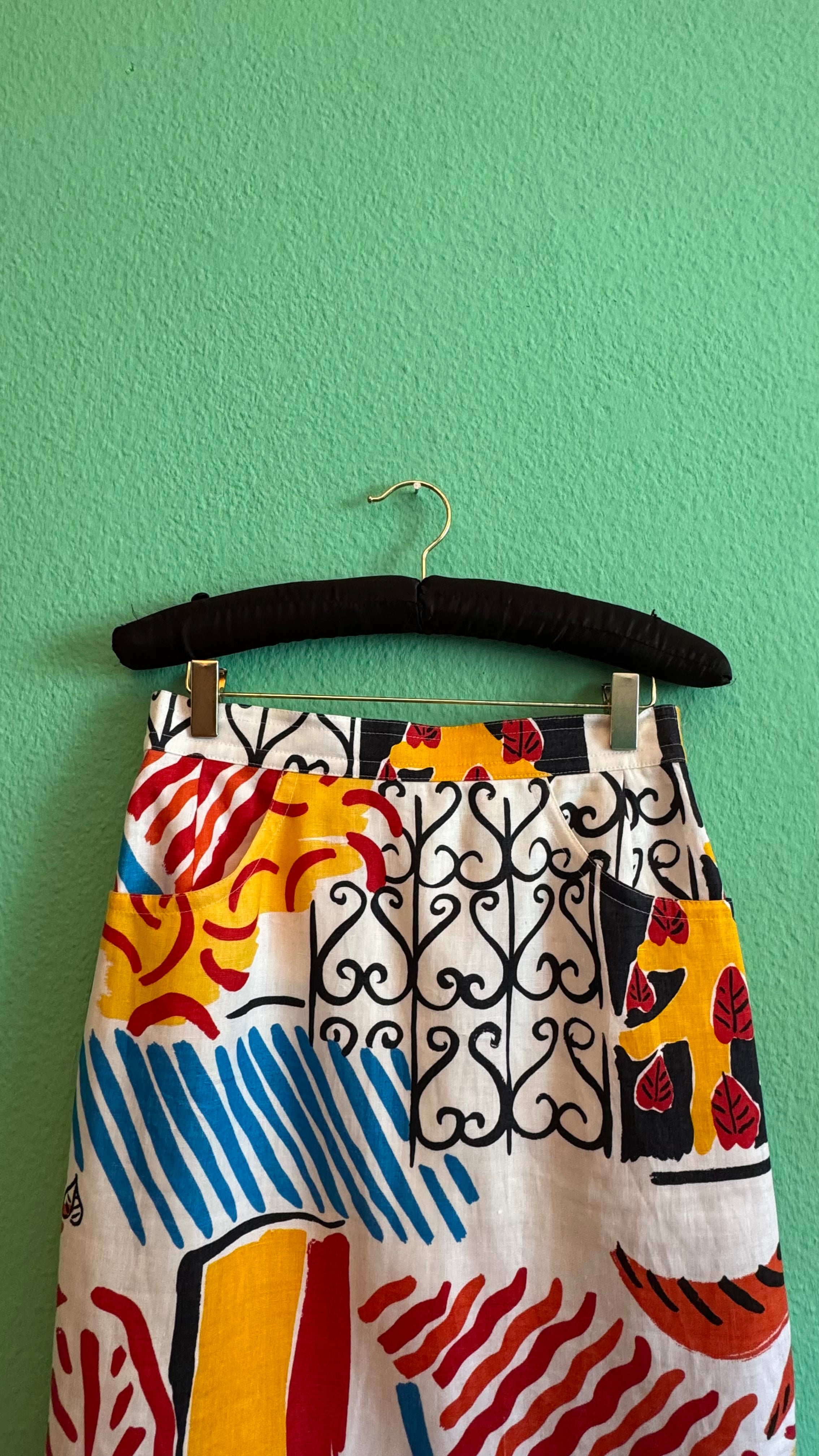 Vintage 1950s Abstract Print Cotton Pencil Skirt