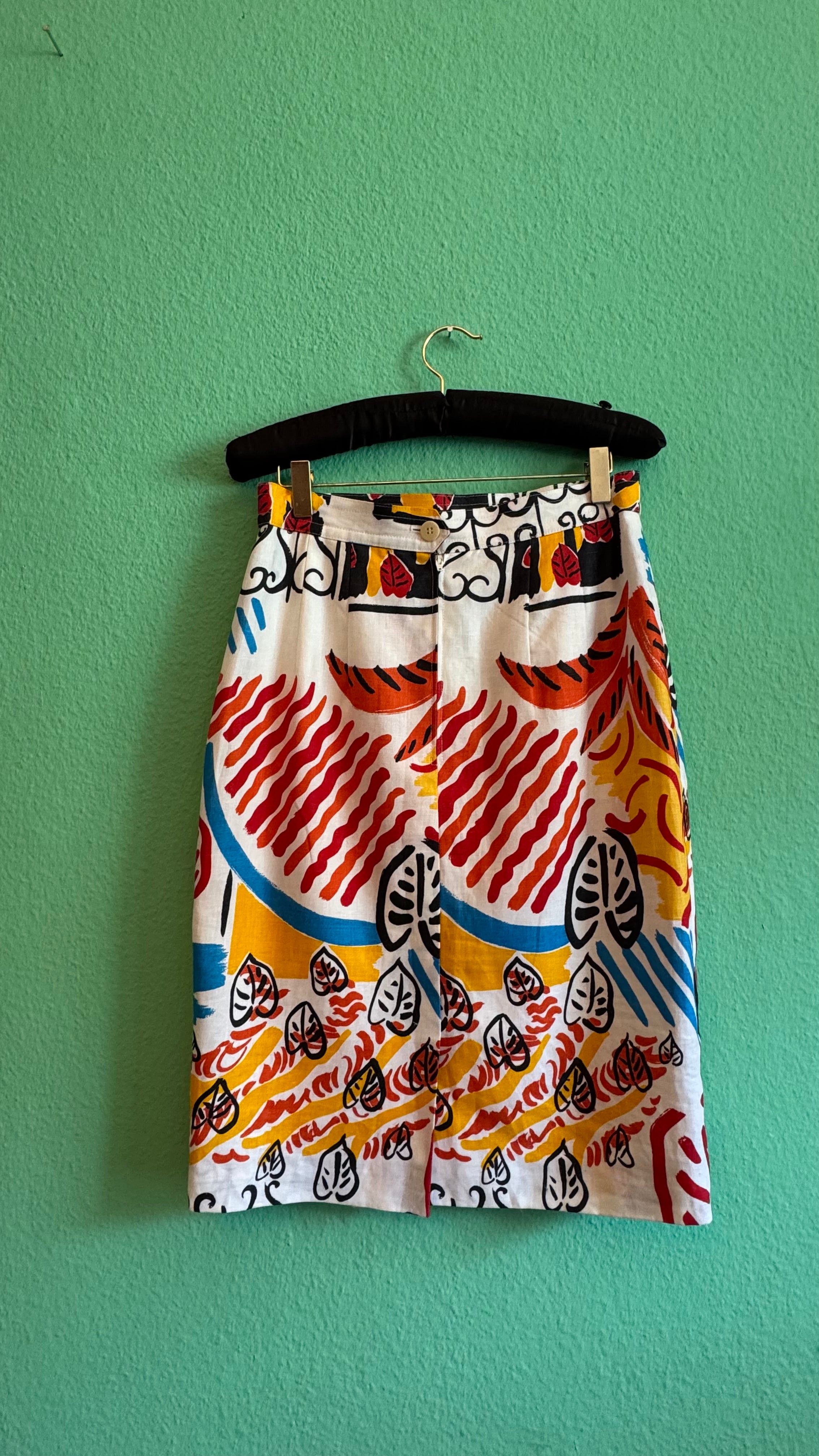 Vintage 1950s Abstract Print Cotton Pencil Skirt