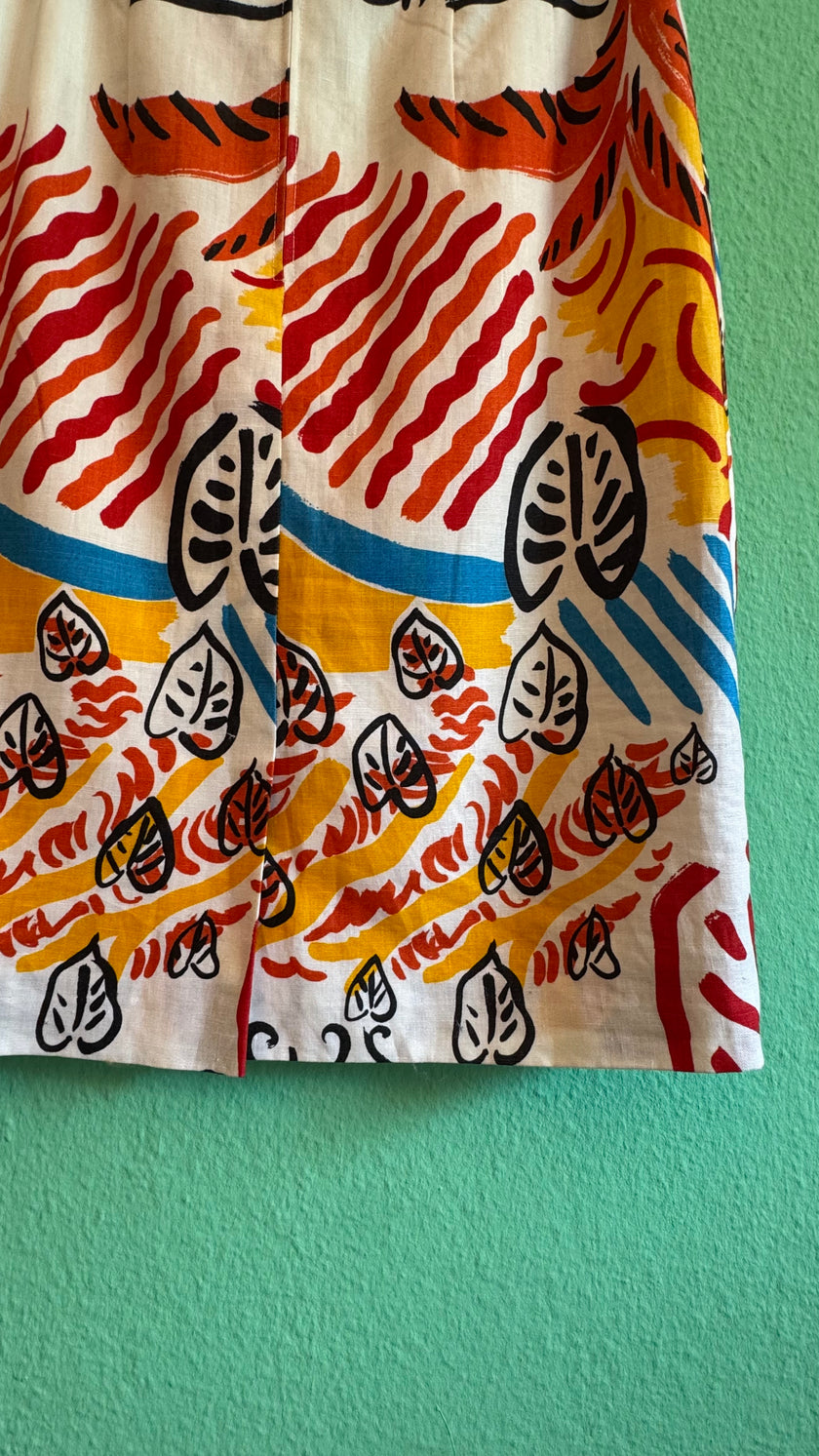 Vintage 1950s Abstract Print Cotton Pencil Skirt