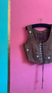Vintage 1990s Brown Embroidered Folk Vest With Metal Buttons