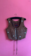 Vintage 1990s Brown Embroidered Folk Vest With Metal Buttons