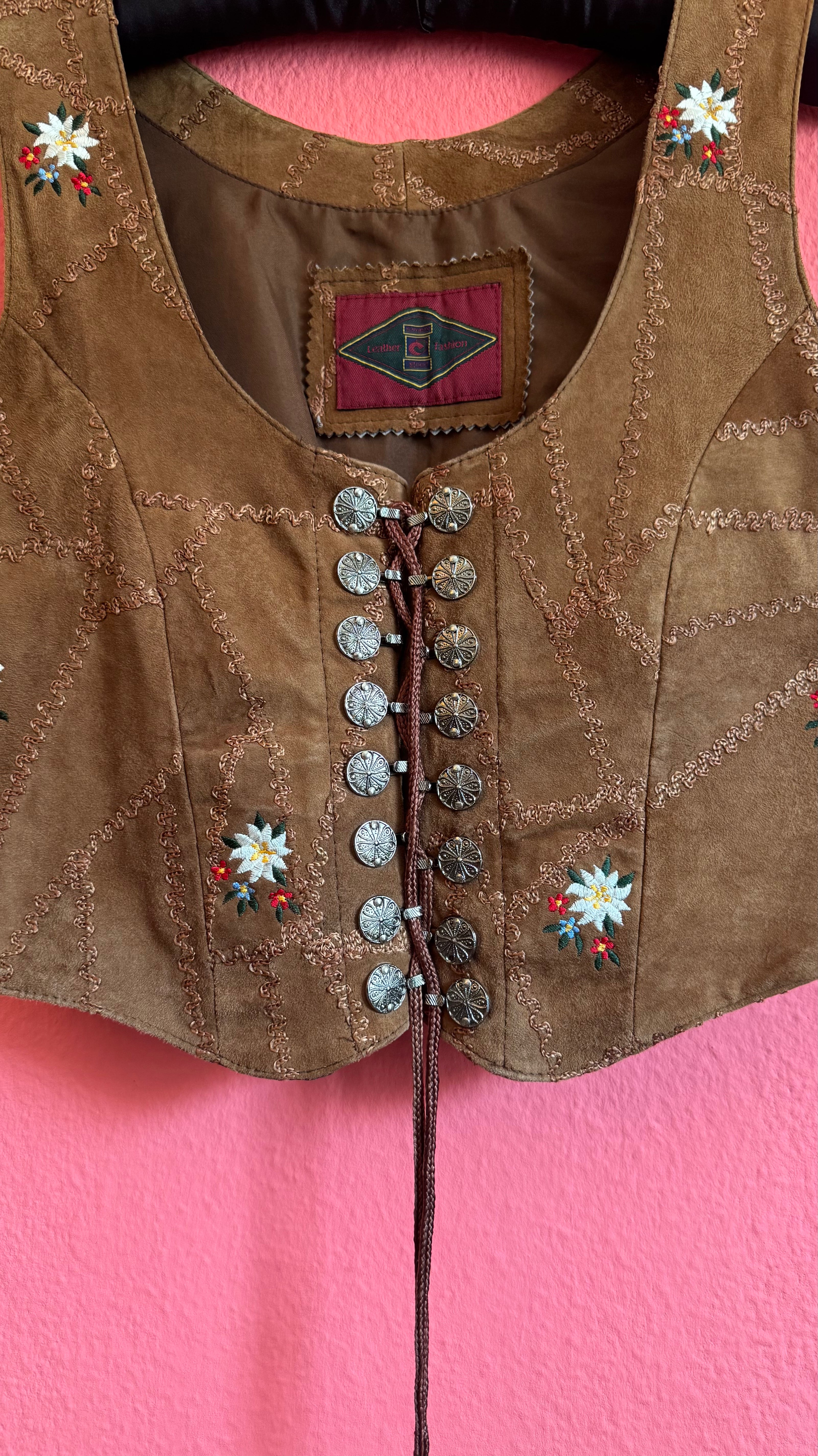 Vintage 1990s Brown Embroidered Folk Vest With Metal Buttons