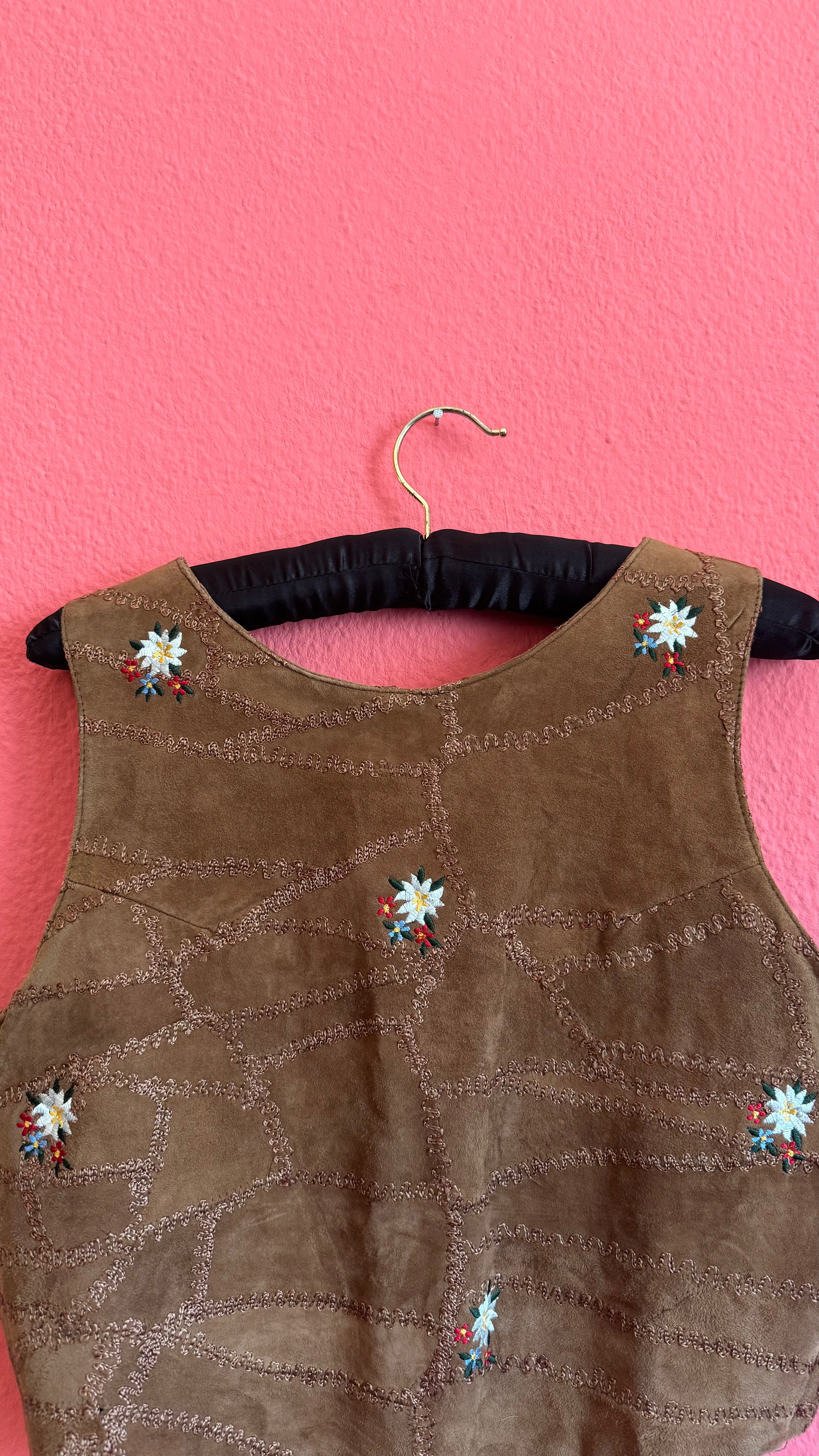 Vintage 1990s Brown Embroidered Folk Vest With Metal Buttons