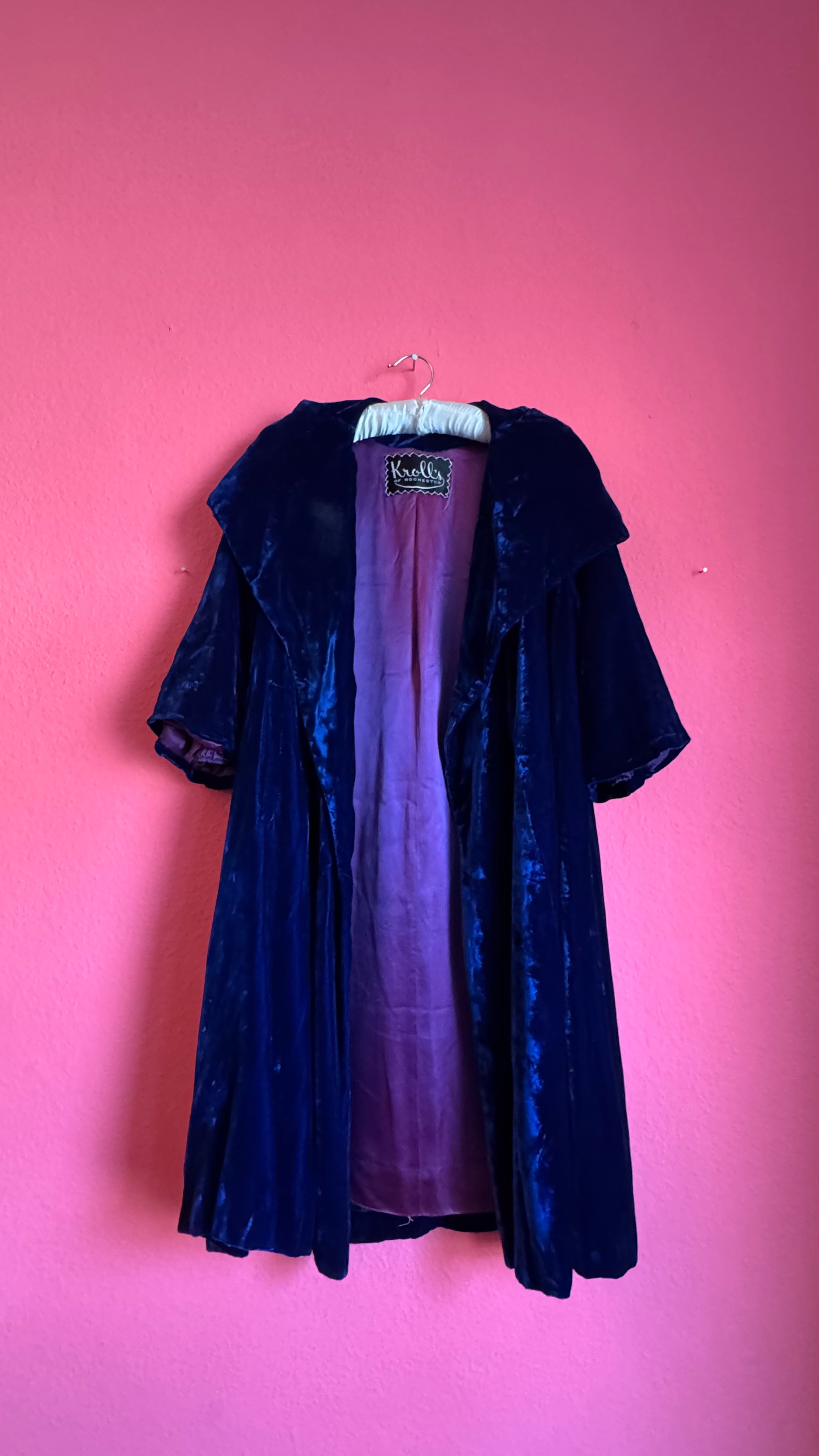 Vintage 1930s Blue Velvet Evening Coat By Kroll’s Of Rochester