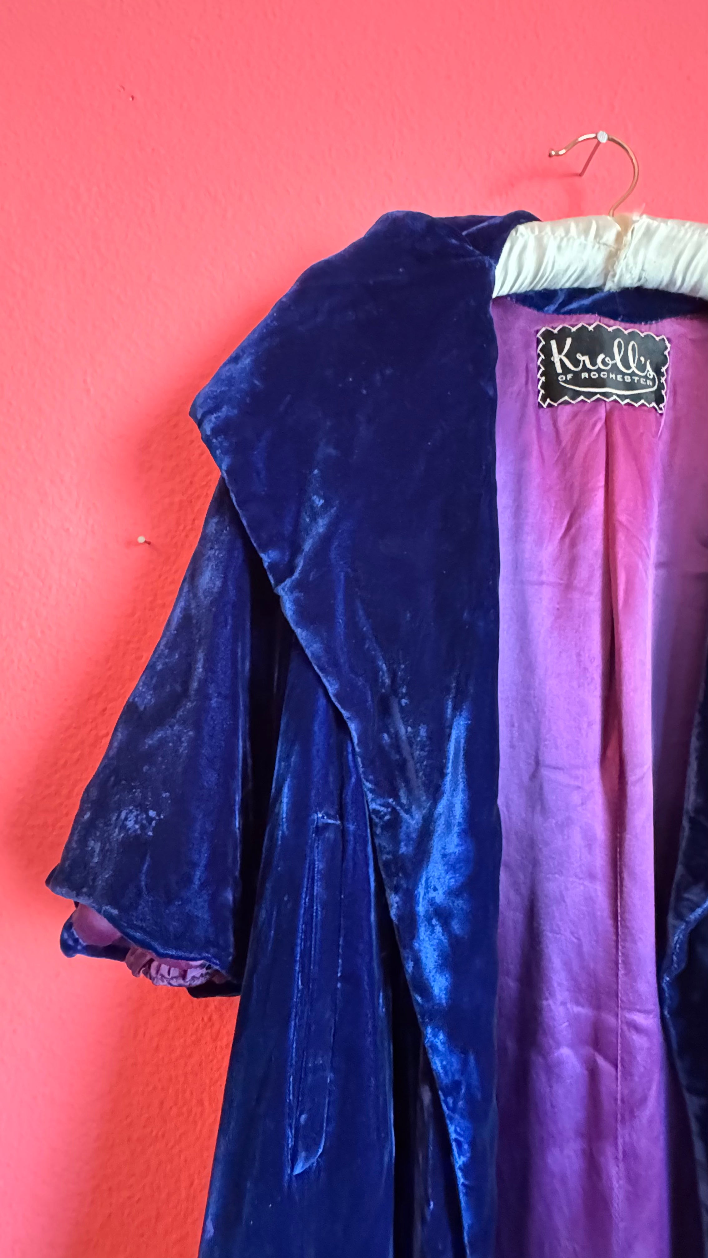 Vintage 1930s Blue Velvet Evening Coat By Kroll’s Of Rochester