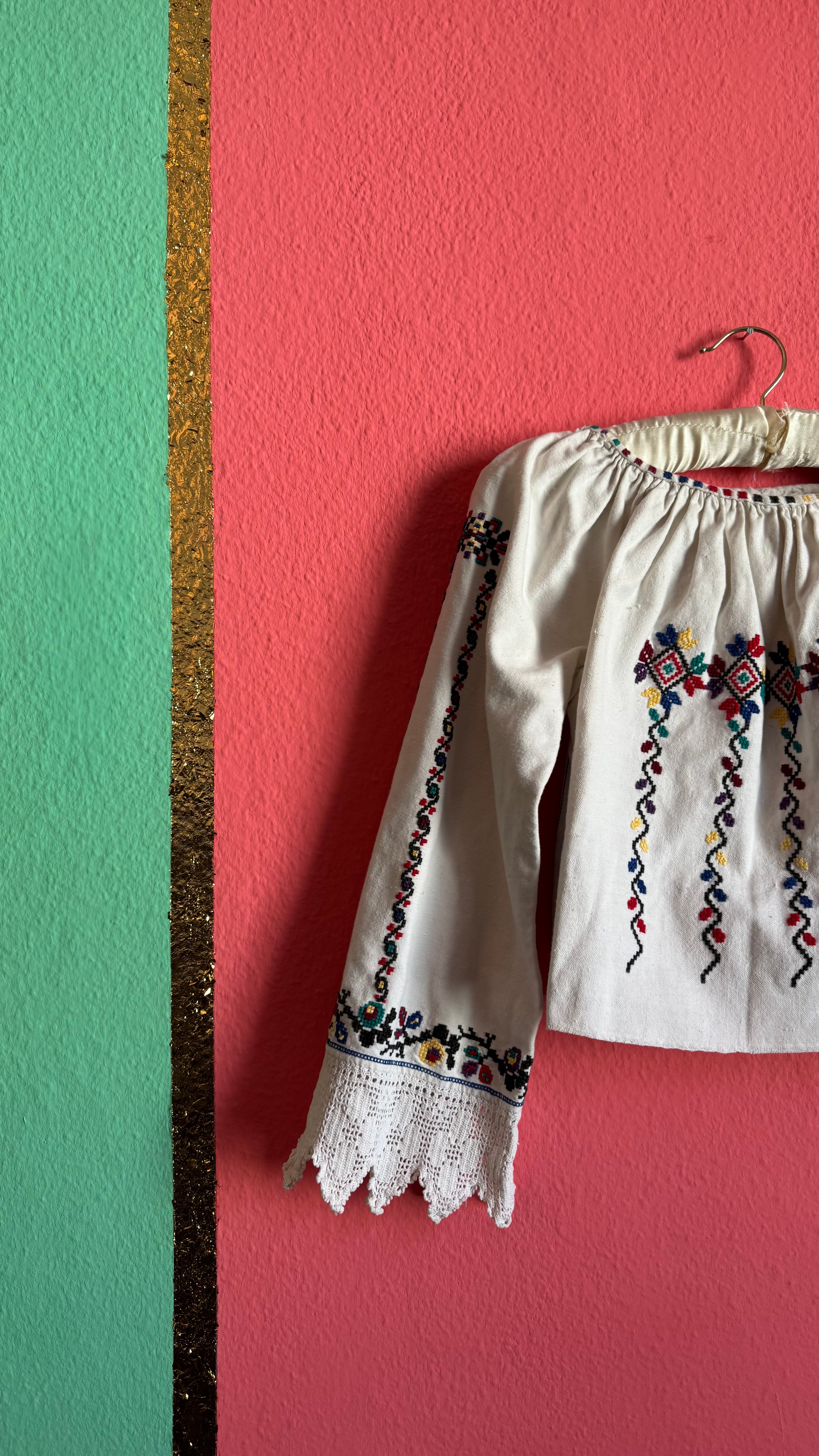 Vintage 1970s Folk Embroidered Cotton Blouse