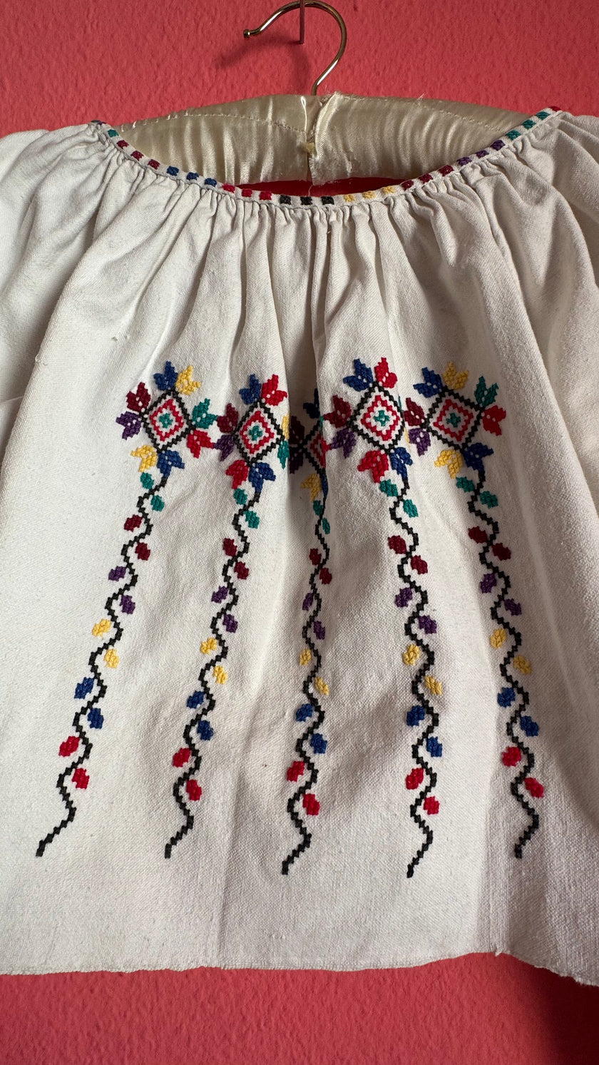 Vintage 1970s Folk Embroidered Cotton Blouse