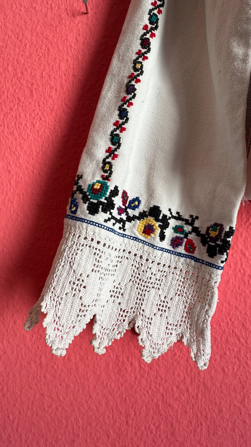 Vintage 1970s Folk Embroidered Cotton Blouse