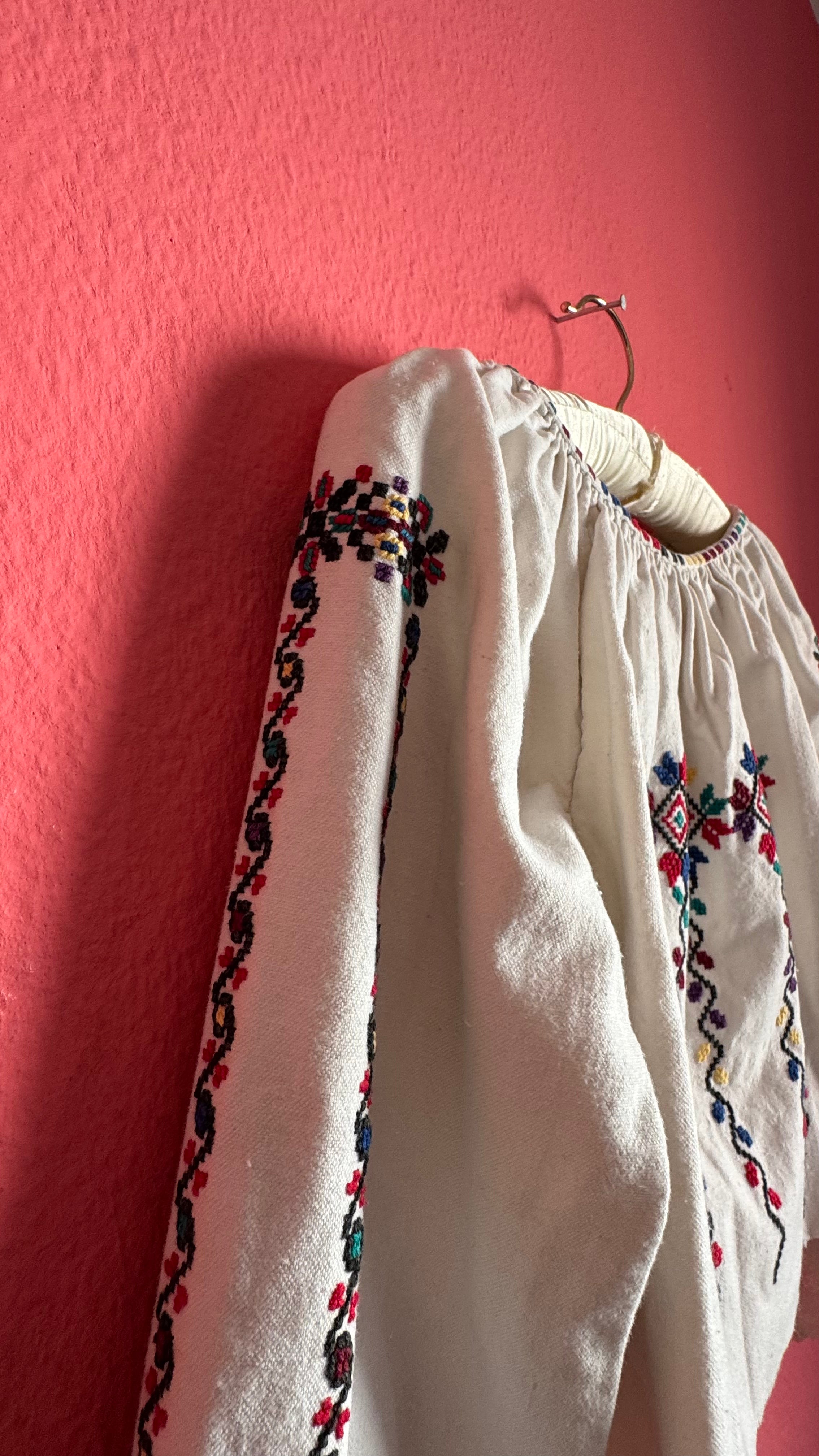 Vintage 1970s Folk Embroidered Cotton Blouse