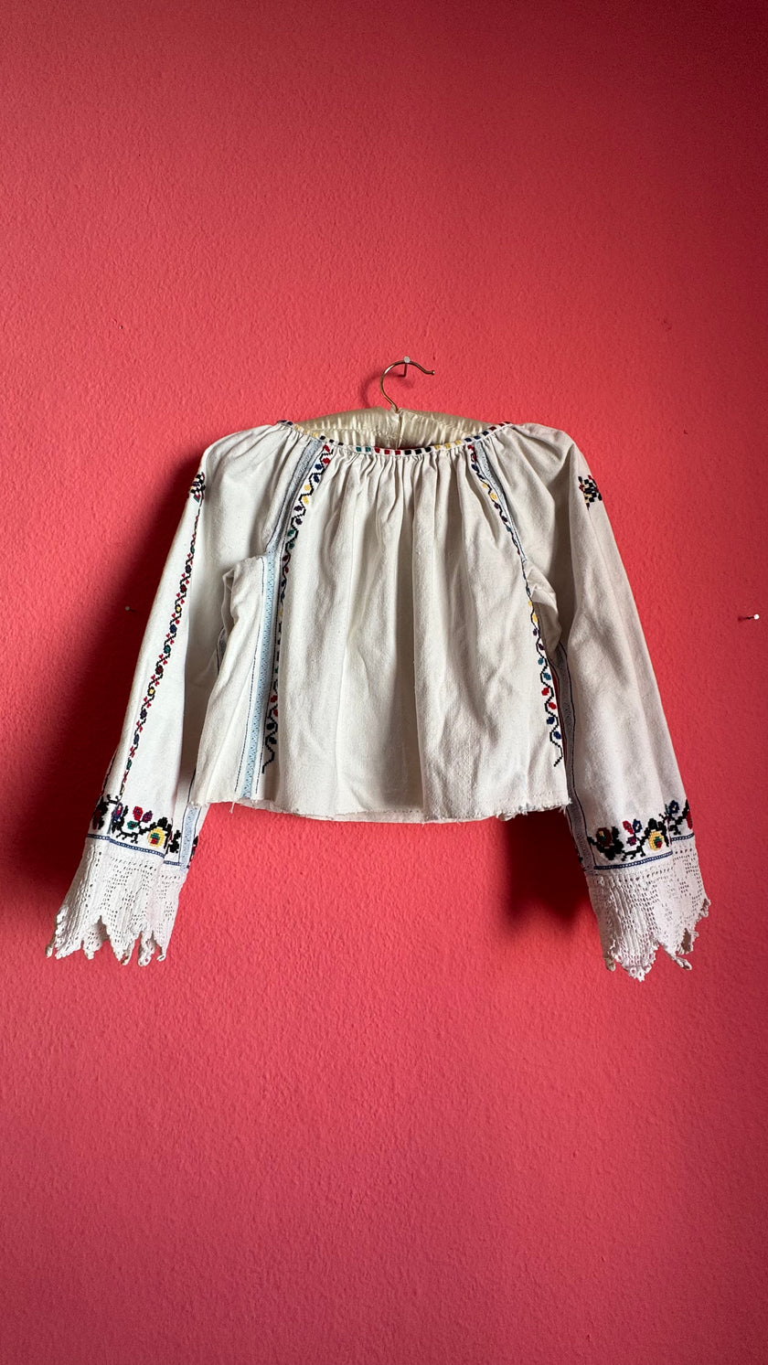Vintage 1970s Folk Embroidered Cotton Blouse