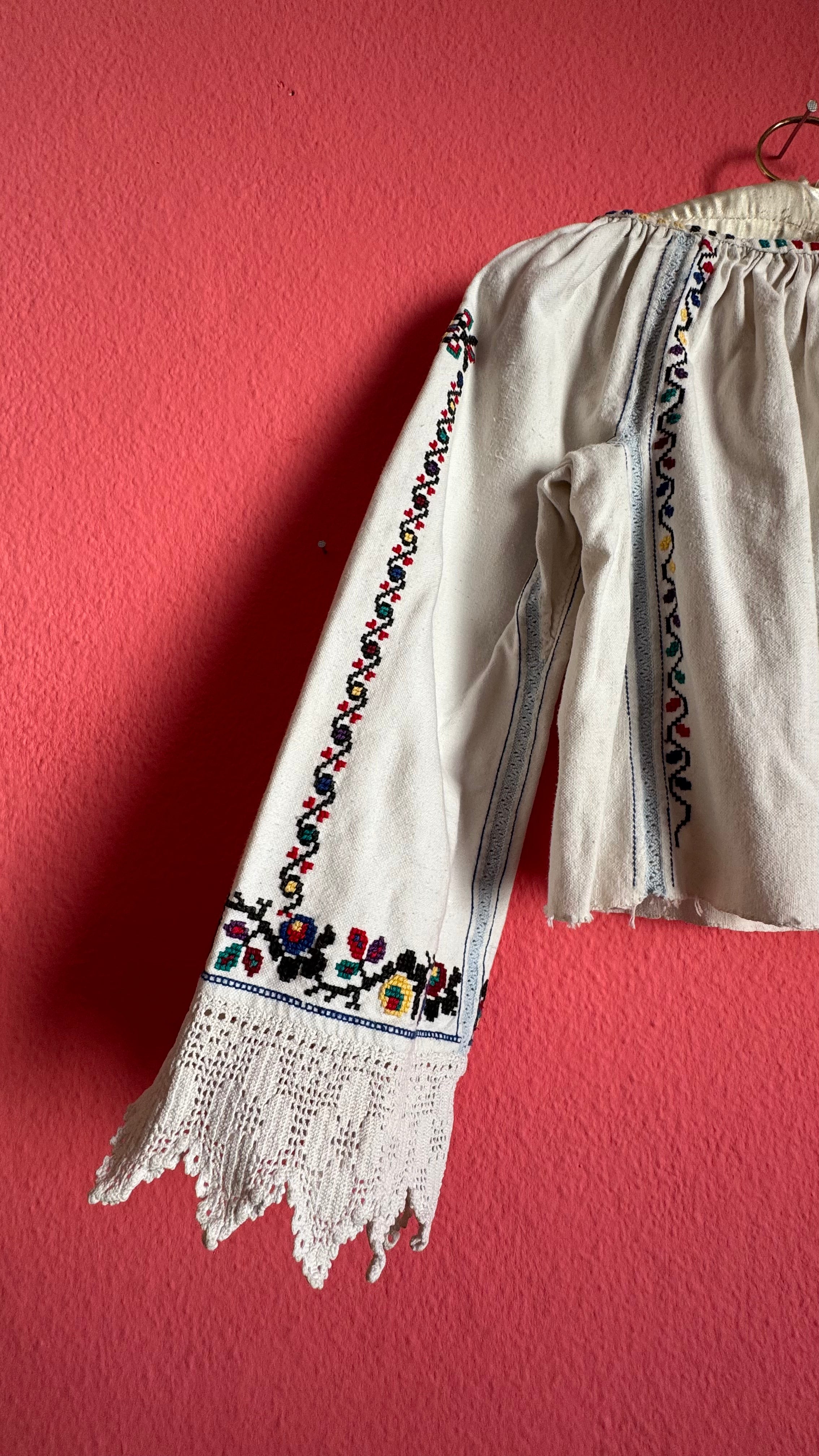 Vintage 1970s Folk Embroidered Cotton Blouse