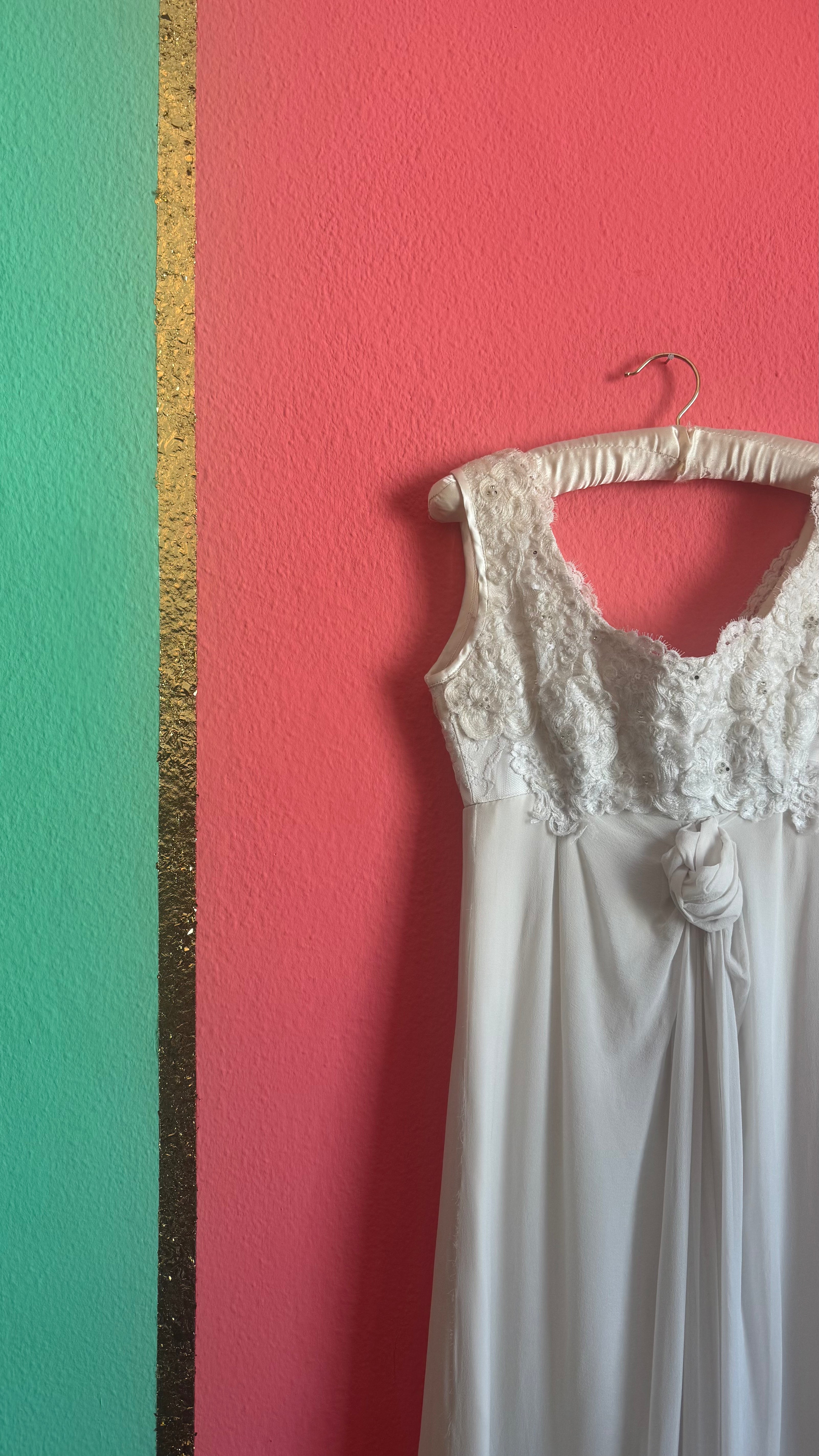 Vintage 1960s Ivory Lace Chiffon Evening Dress