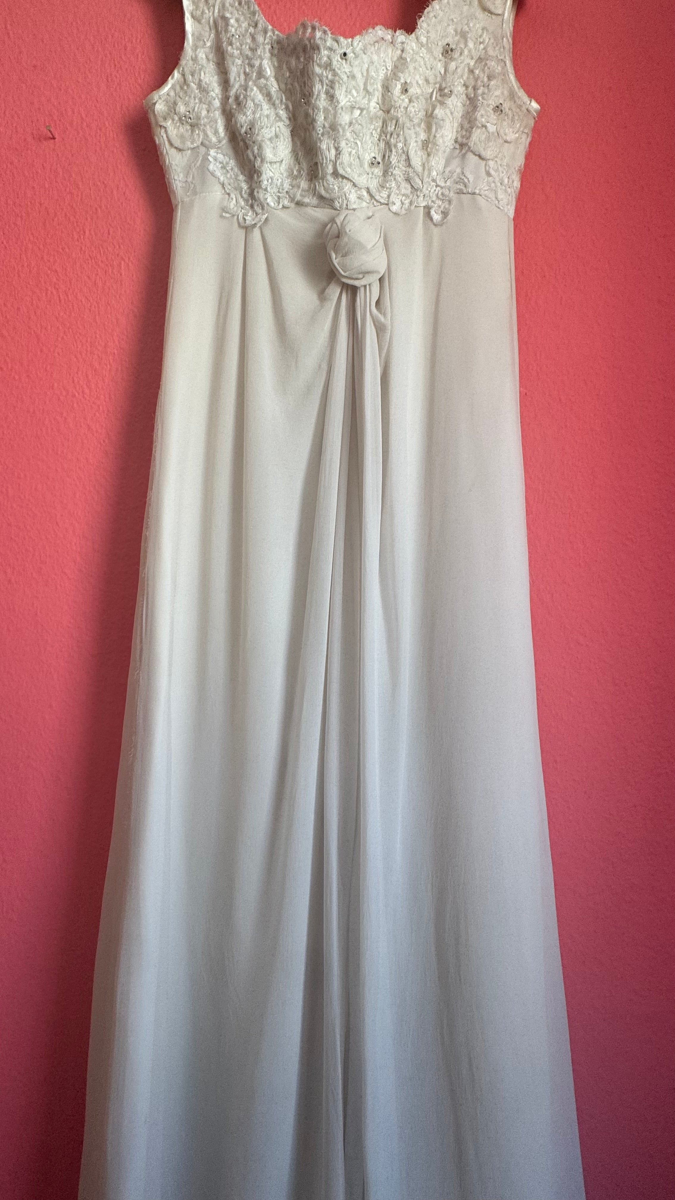 Vintage 1960s Ivory Lace Chiffon Evening Dress