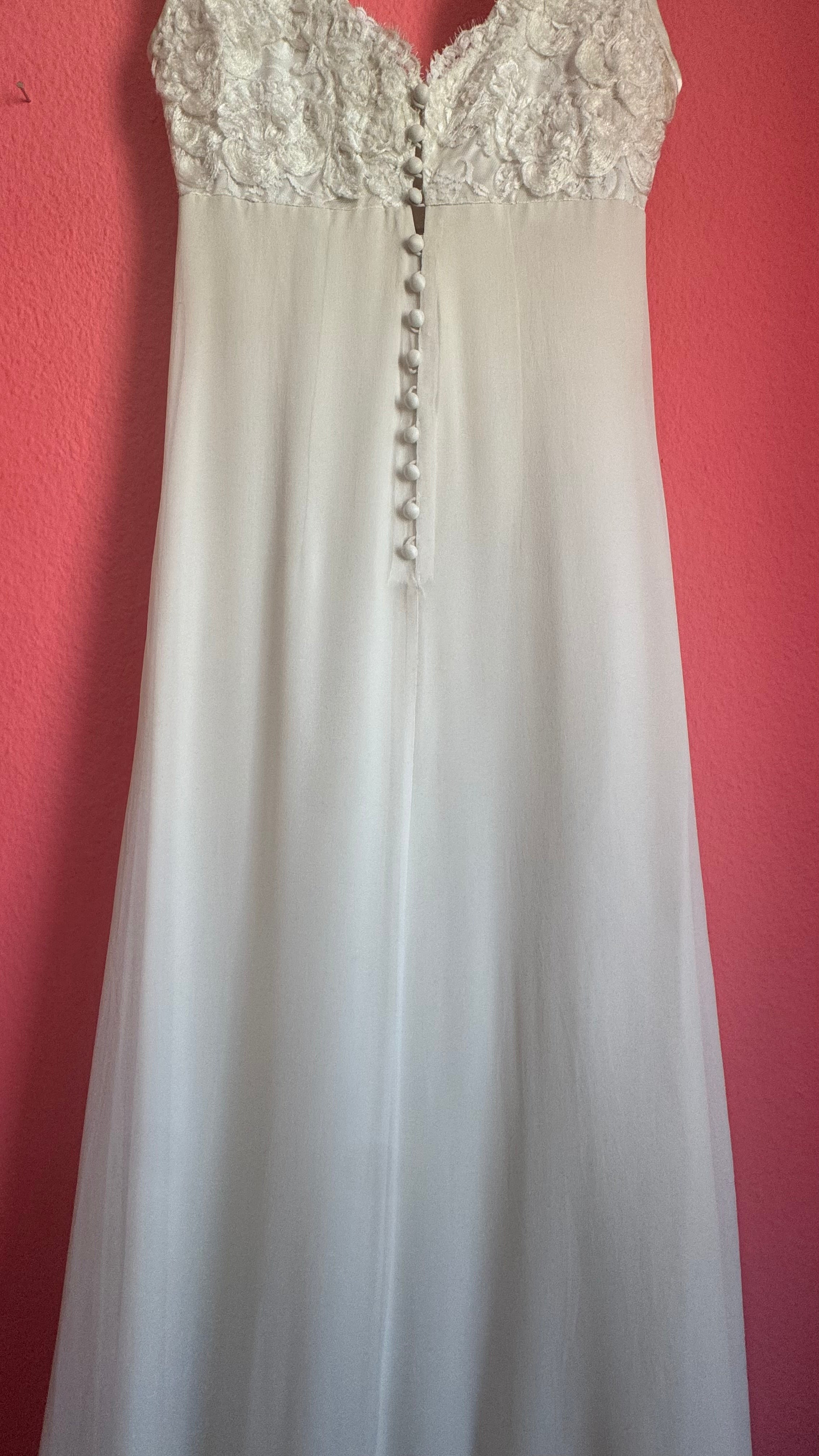 Vintage 1960s Ivory Lace Chiffon Evening Dress