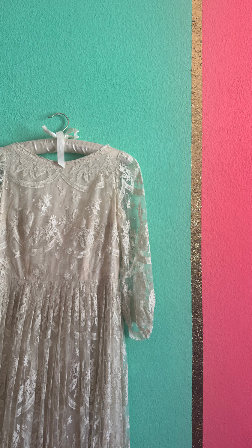 Vintage 1950s Ivory Lace Tea Dress