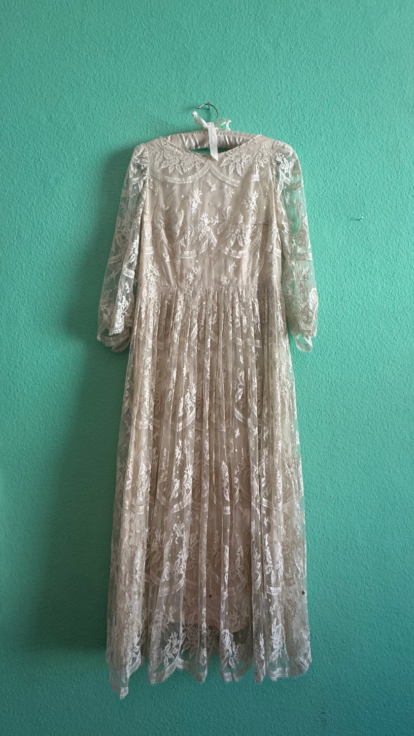 Vintage 1950s Ivory Lace Tea Dress