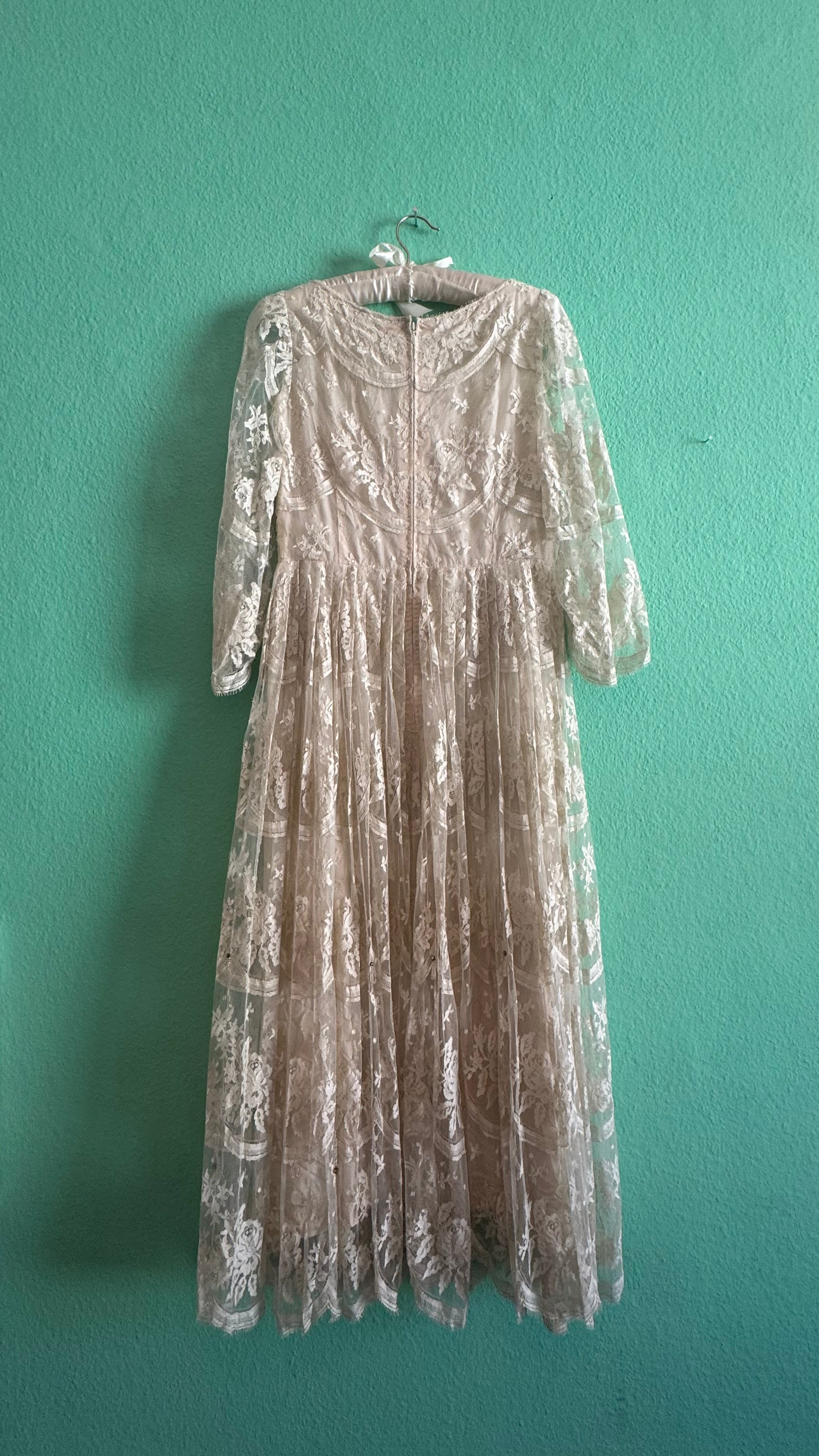 Vintage 1950s Ivory Lace Tea Dress