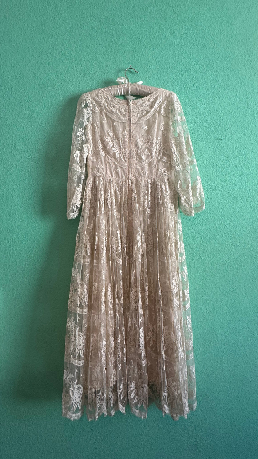 Vintage 1950s Ivory Lace Tea Dress