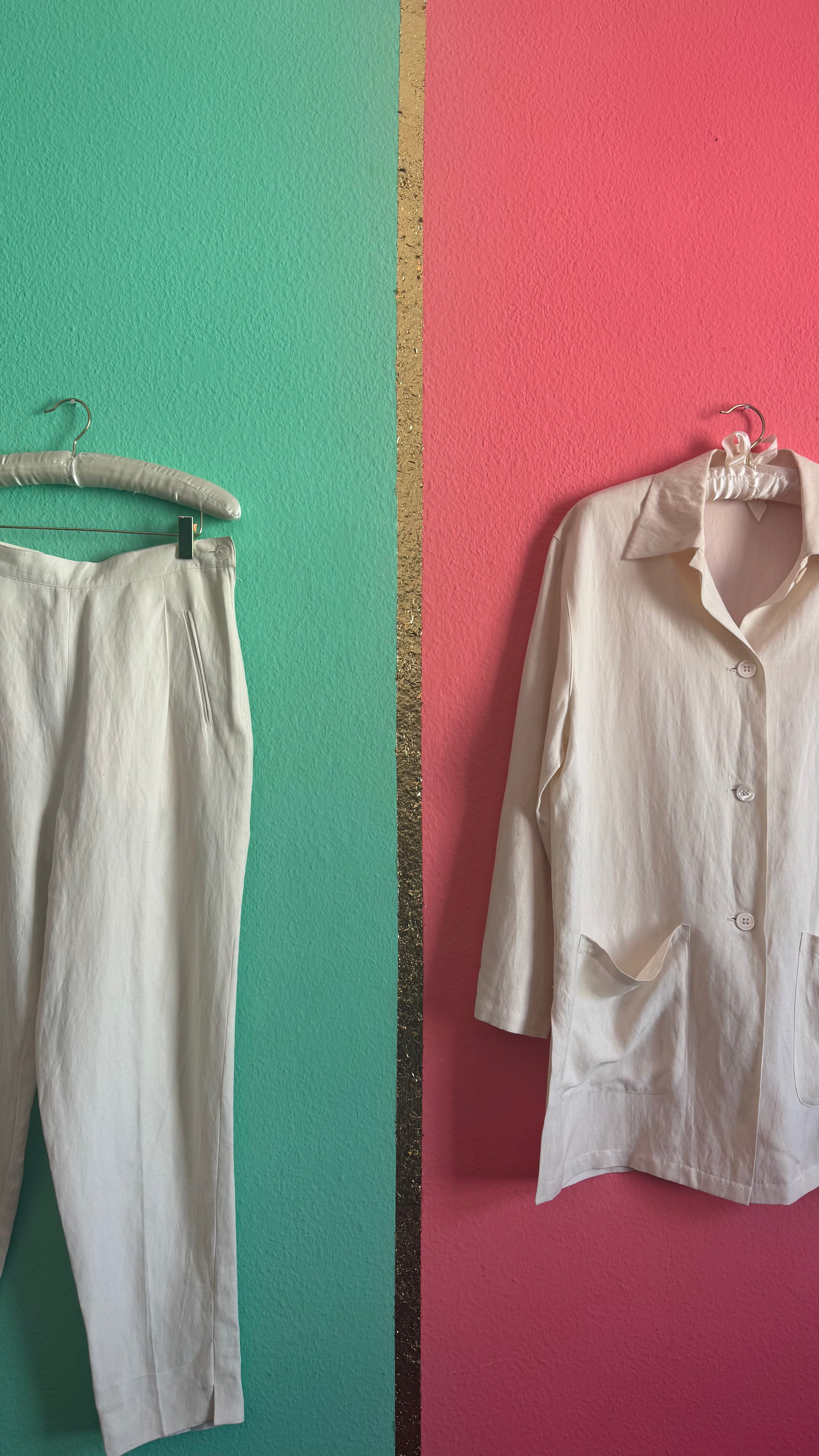 Vintage 1990s Ivory Silk Linen Three-Piece Set By Maska Base