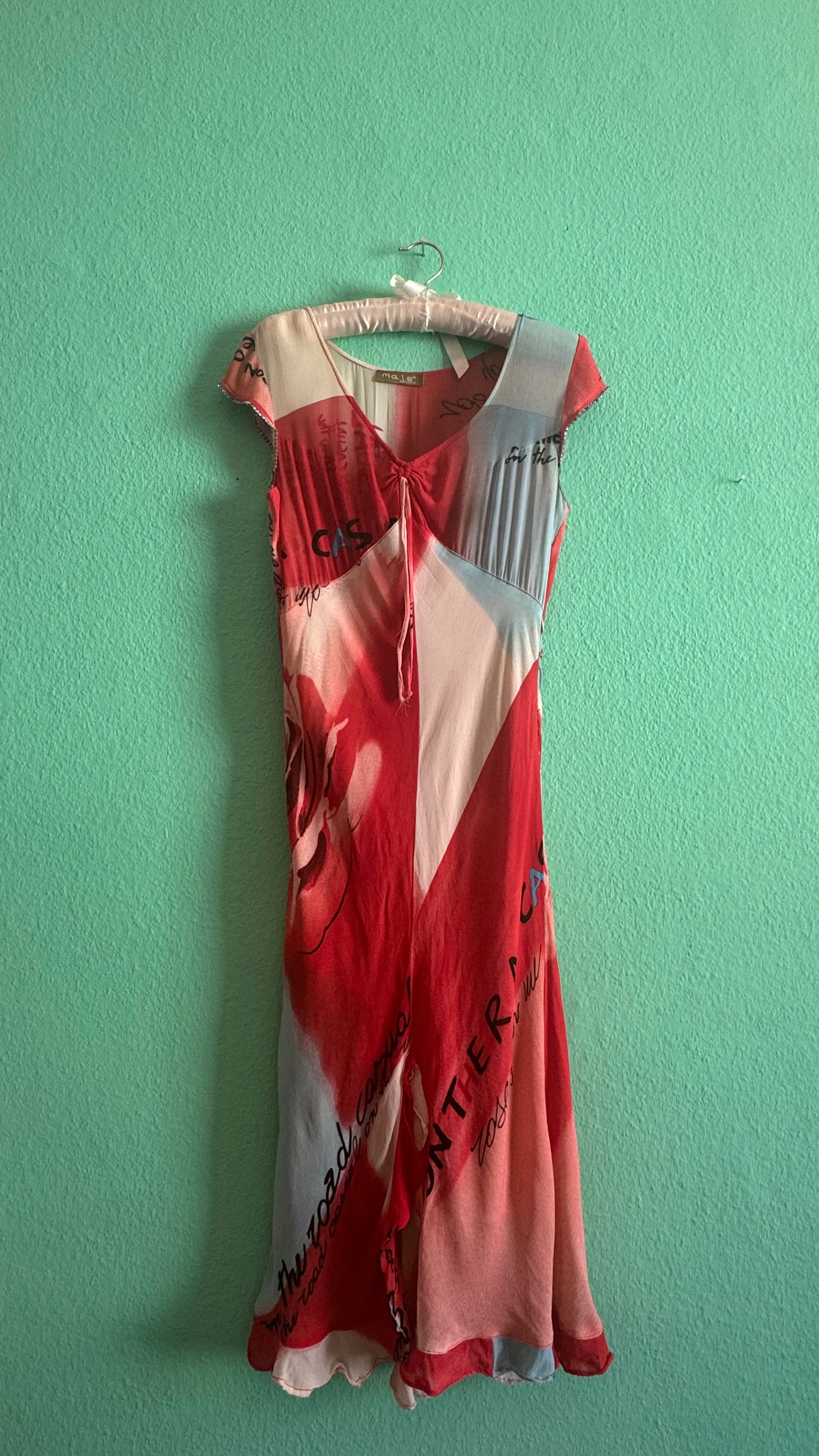 Vintage 2000s Maje Paris Graphic Silk-Blend Midi Dress