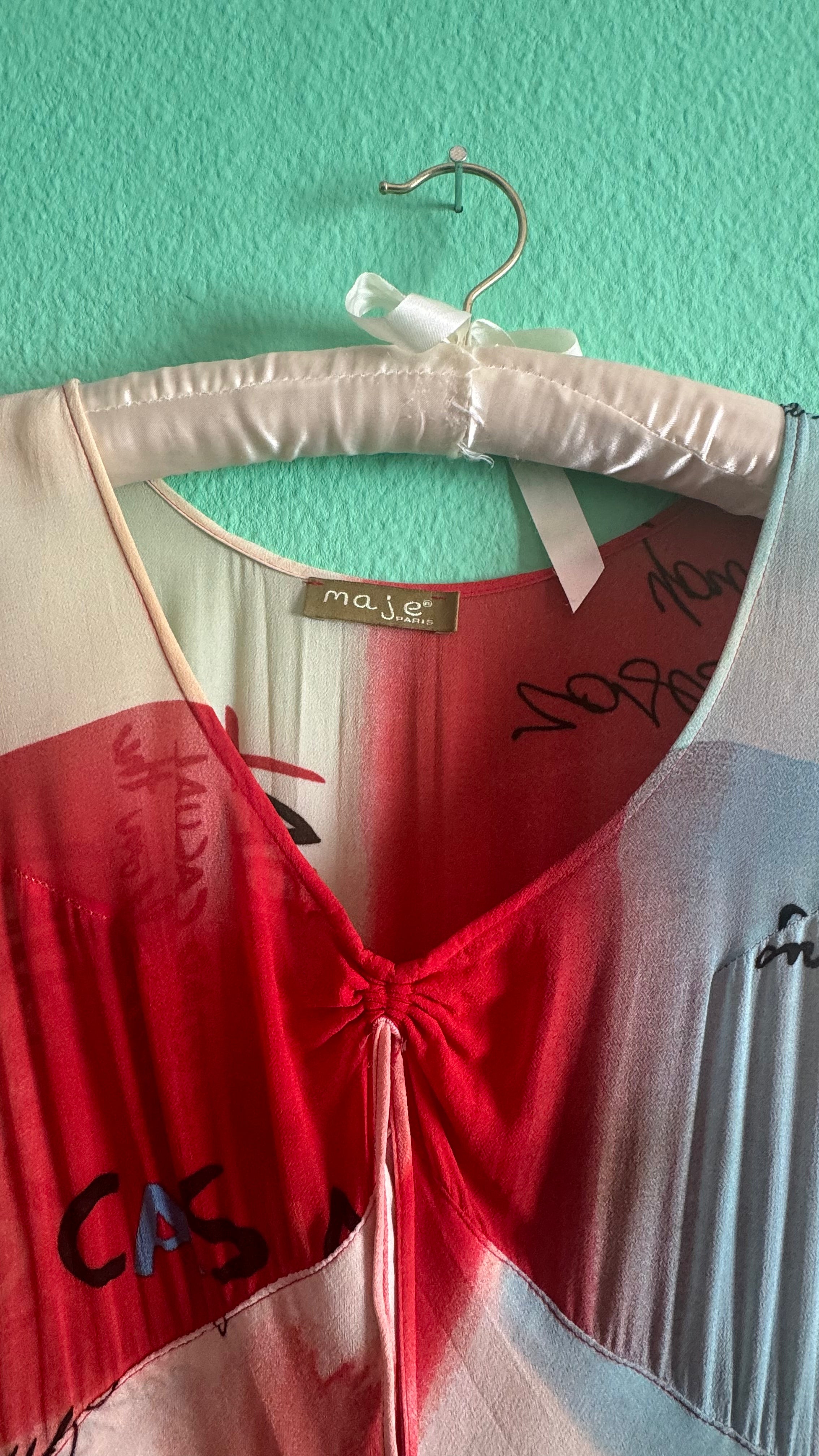 Vintage 2000s Maje Paris Graphic Silk-Blend Midi Dress