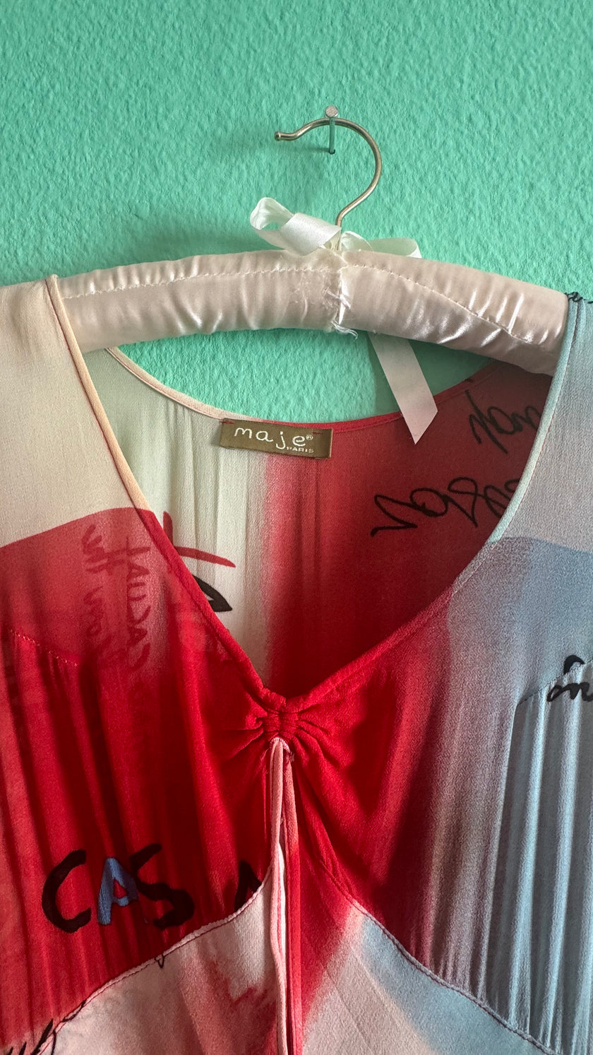 Vintage 2000s Maje Paris Graphic Silk-Blend Midi Dress