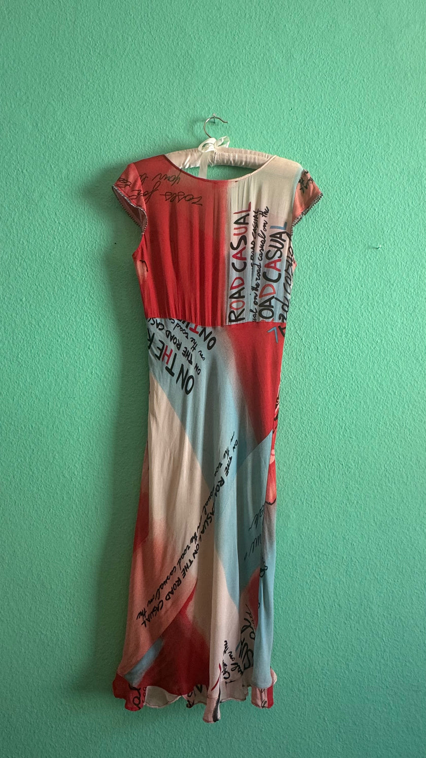 Vintage 2000s Maje Paris Graphic Silk-Blend Midi Dress
