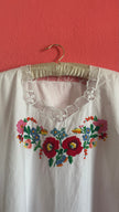 Vintage 1970s White Embroidered Folk Blouse
