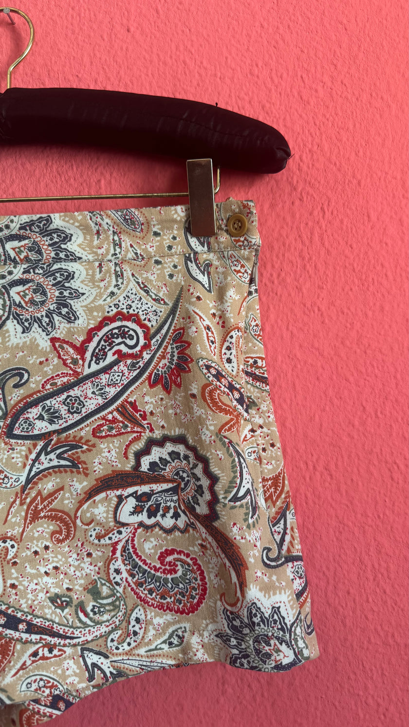 Vintage 1990s Paisley Print High-Waisted Shorts