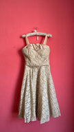 Vintage Estimated 1950s Cream Lace Party Dress With Satin Bow